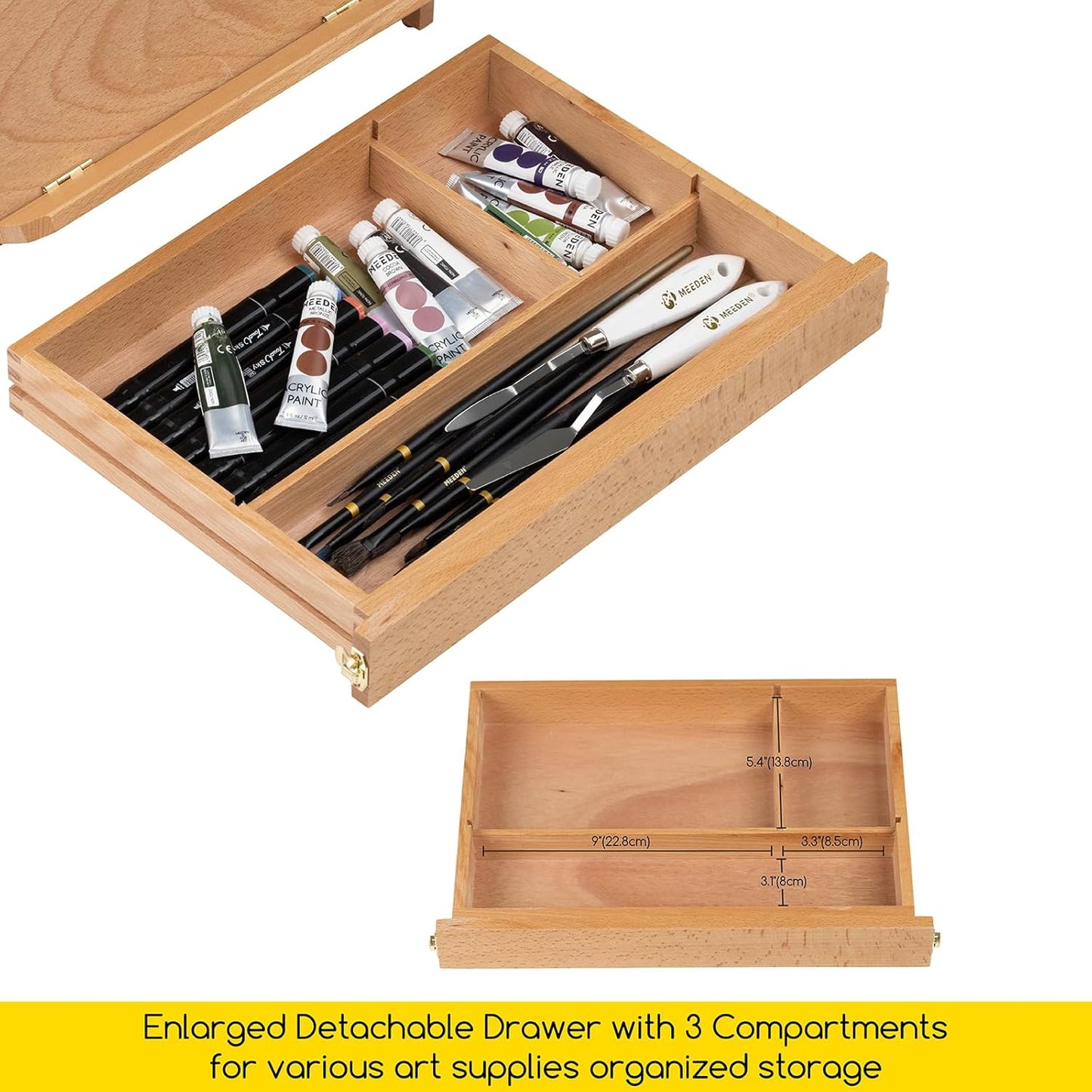 MEEDEN Table Sketch Box Easel -Portable Solid Beech Tabletop Wood Easel Drawing & Sketching Board with Storage Drawer & Palette for Beginner Artist, Art Students & Kids, Canvas up to 11" × 14"