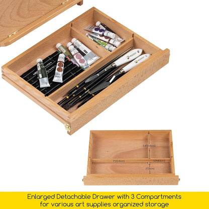 MEEDEN Table Sketch Box Easel -Portable Solid Beech Tabletop Wood Easel Drawing & Sketching Board with Storage Drawer & Palette for Beginner Artist, Art Students & Kids, Canvas up to 11" × 14"