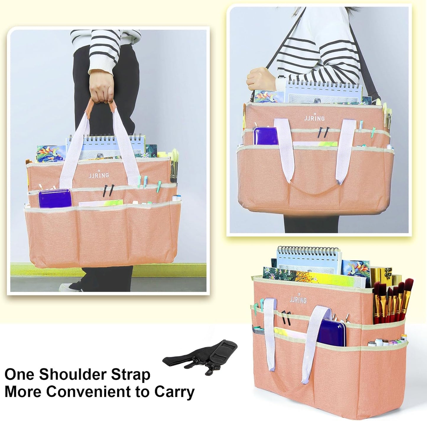 JJRING Craft Organizer Tote Bag for Art Storage, Caddy with Multiple Pockets, Bluish Green Sewing Bag for Scrapbooking, School, Medical, and Office Supplies