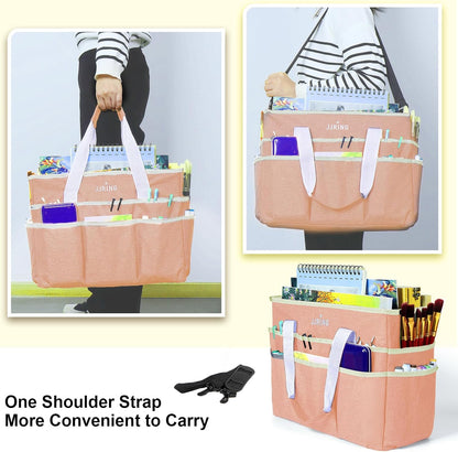 JJRING Craft Organizer Tote Bag for Art Storage, Caddy with Multiple Pockets, Bluish Green Sewing Bag for Scrapbooking, School, Medical, and Office Supplies