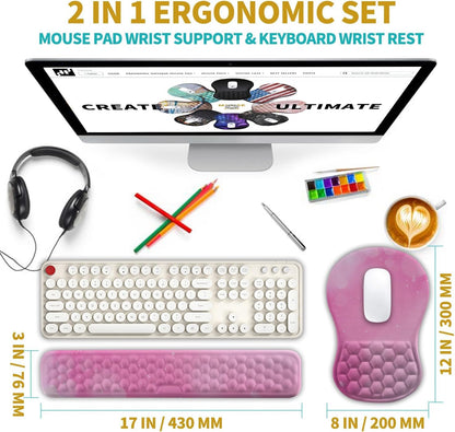Hokafenle 2 in 1 Ergonomic Mouse Pad Wrist Support & Wrist Rest for Computer Keyboard Set, with Relieve Carpal Tunnel Pain Massage Bulge and Full Memory Gel Design (2In1 Set, Black)