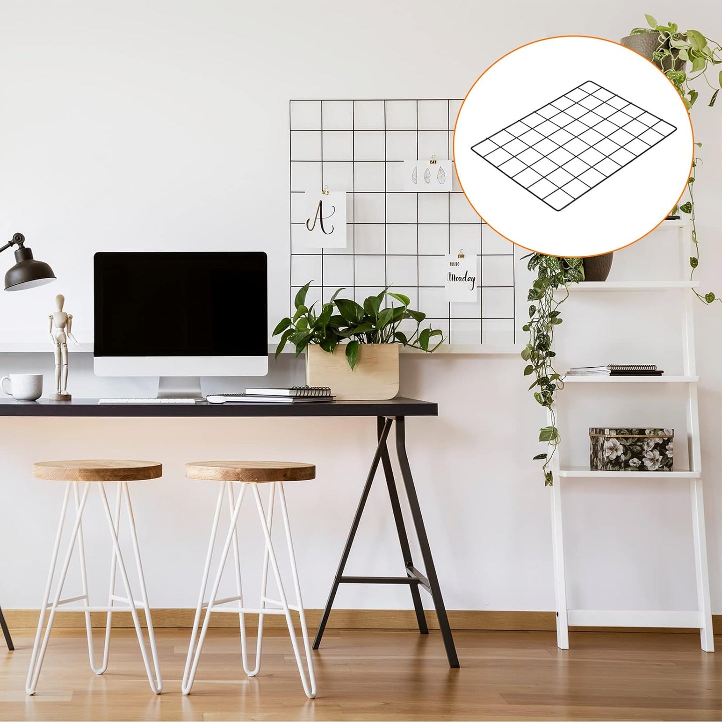 YOKIVE Iron Wire Grid Panel, Decorative Panels Board | Photo Pictures Display Holders Hanging Frame for Home Office (Black, 16"x12")