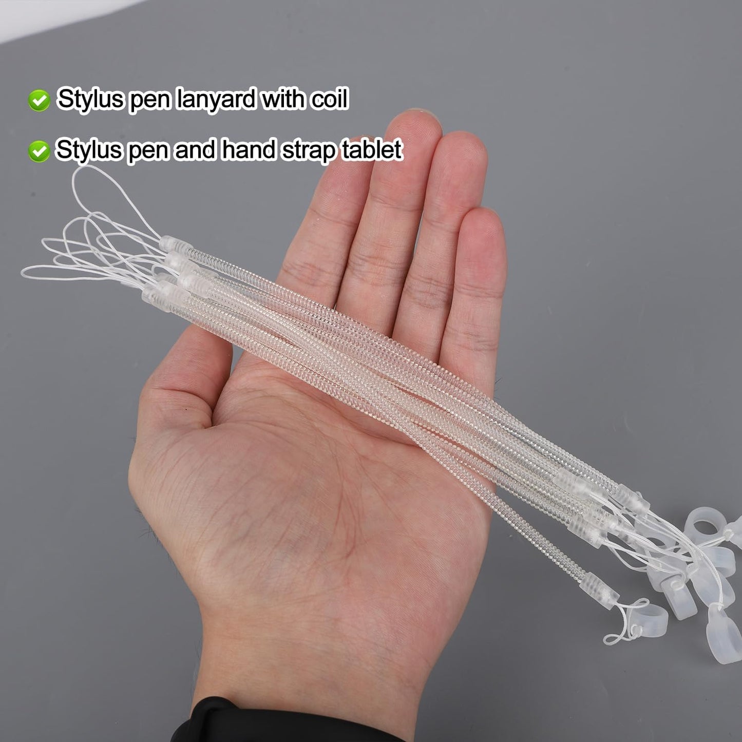 10pcs Pen Lanyards, Elastic Lanyard Tether with Silicone Rings Retractable Stylus Tether Clipboard Pen Strap Tablet Holder Anti-Lose Leash for Tethering Stylus to Touchscreen
