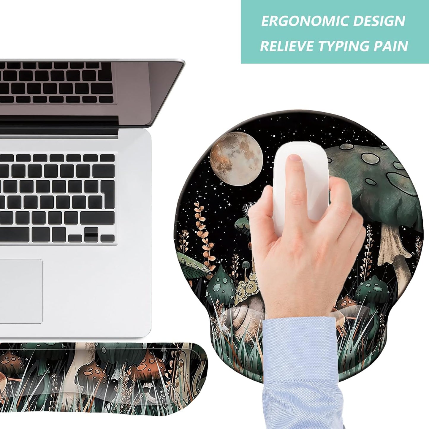 Keyboard Wrist Rest Pad Mouse Pad with Wrist Support Set of 3, Mousepad with Non-Slip Rubber Base, Ergonomic Memory Foam Mouse Wrist Cushion Support for Home Office Laptop Computer Gaming, Forest