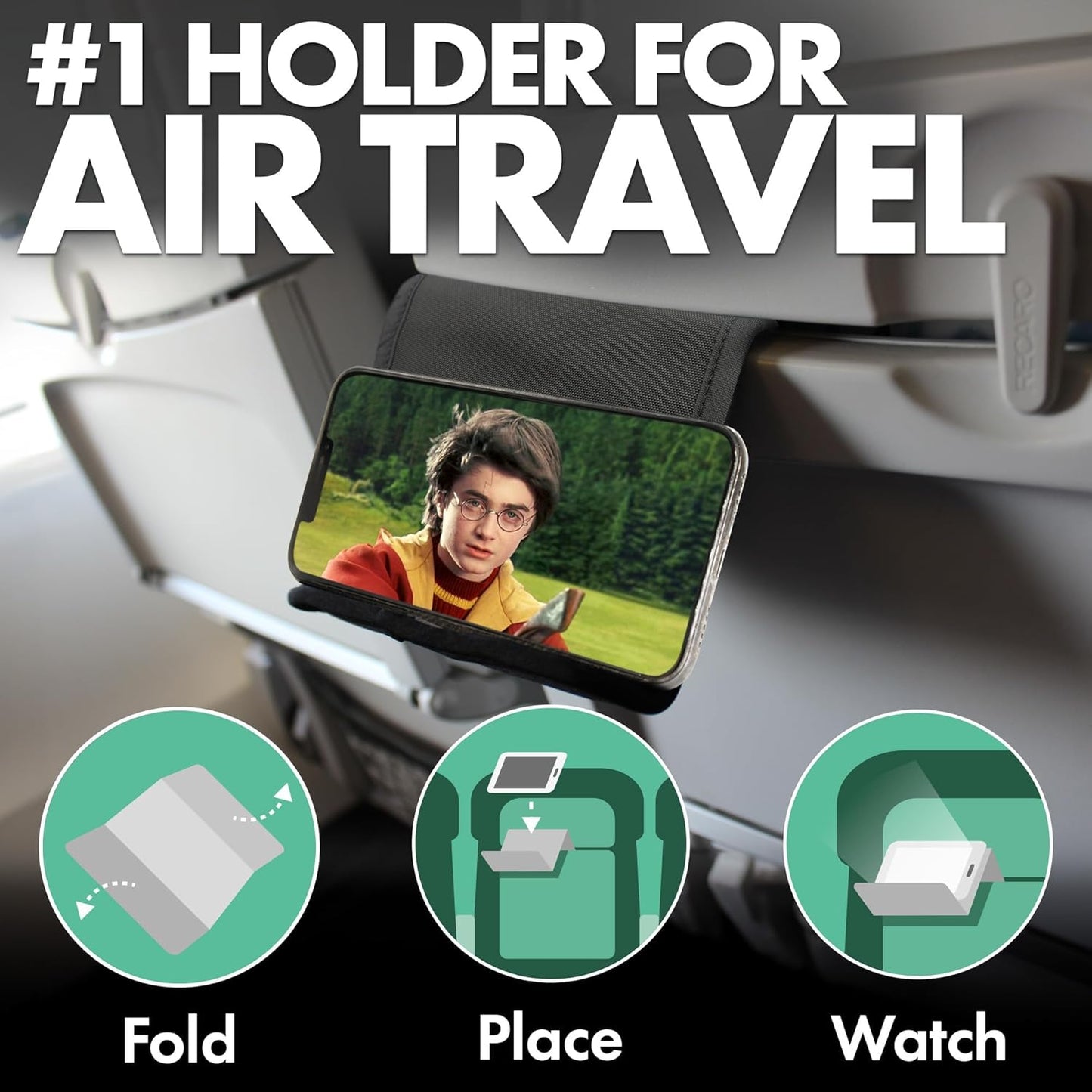 Flight Flap Airplane Phone Holder, Flexible Cell Phone Holder, Folding Cellphone Stand for Desk, Bed, Office, Treadmill - Airplane Gadgets for Long Travel Accessories - Plane Essentials (Green)