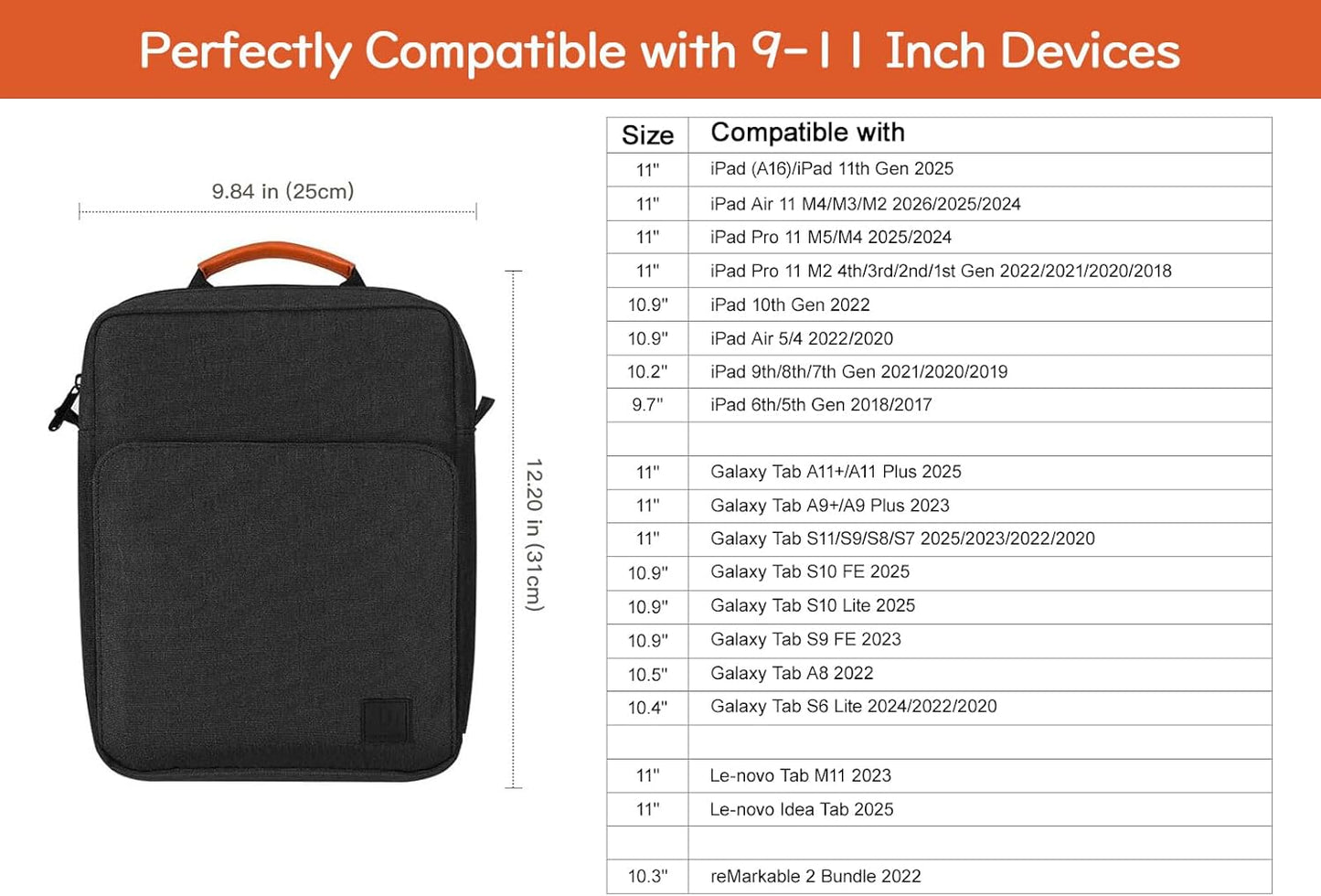 Dadanism 9-11 Inch Tablet Sleeve Bag Carrying Case with Shoulder Strap for iPad (A16) 11", iPad 10th Gen 10.9", iPad Air M4/Pro M5 11", iPad 9/8/7th 10.2", Galaxy Tab A11+ Plus 11", Cloudy Pink