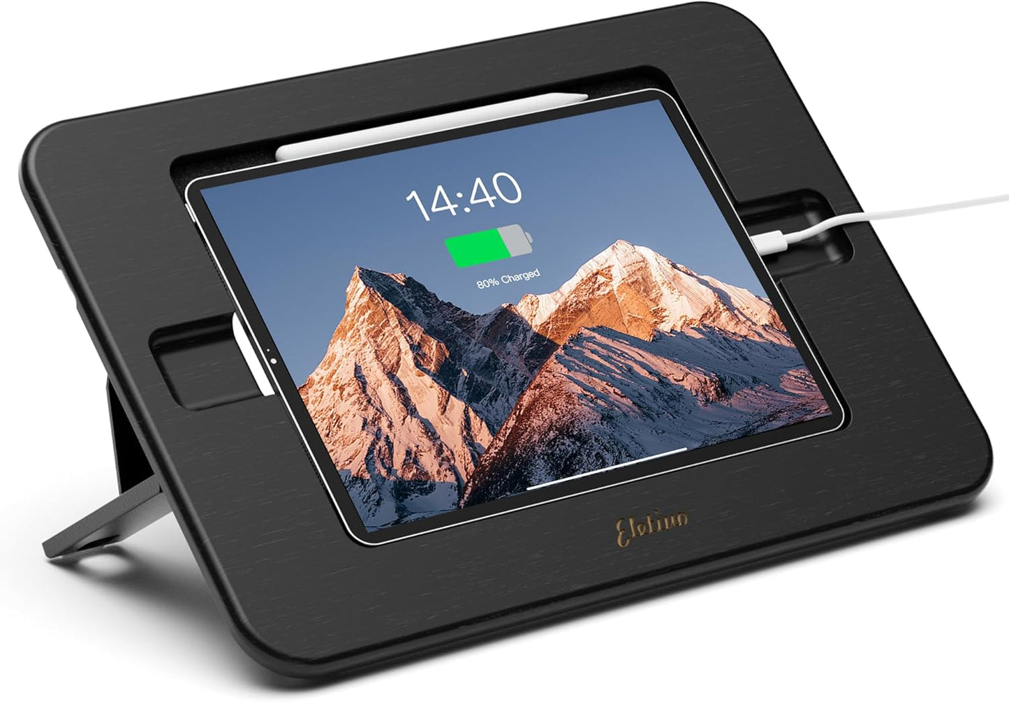 ELETIUO Bamboo Tablet Drawing Stand Holder-Portable&Multi-Angle Adjustable,Tablet Stands Riser with Pencil Wireless Charging,Compatible with 12.9/13 inch iPad Pro,iPad Air/Mini(9.7"-13"),Black