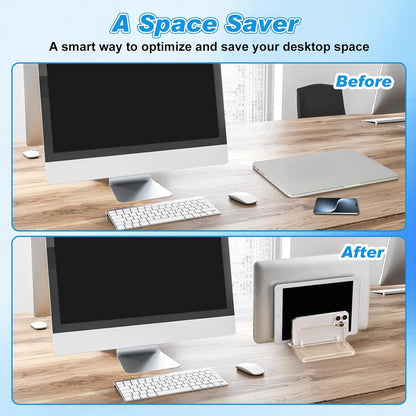 Chunful Adjustable Vertical Laptop Stand for Desk, Acrylic 3 Slot Laptop Holder Desktop, Invisible Desktop Notebook Dock for Notebook Computer, All Gaming Laptops up to 17''