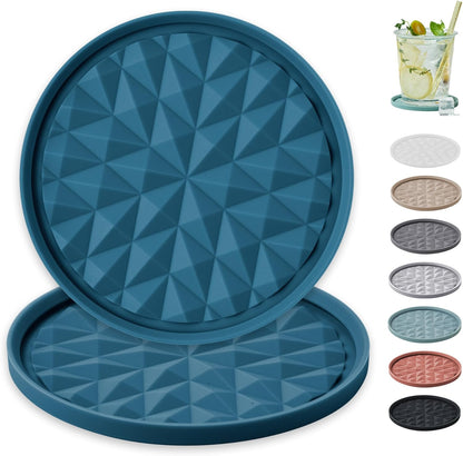 Silicone Coasters for Drinks [2 Pack for Office]- Cup Mat for Tabletop Protection-Non-Slip, Non-Stick, Coffee Table Decor, Great Gift for Any Occasion, Black