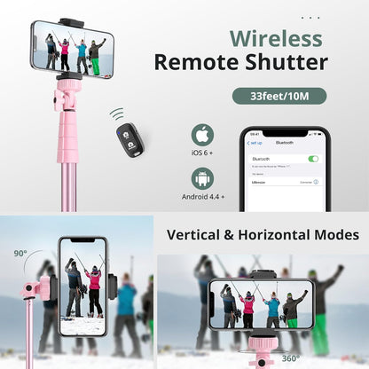 SENSYNE 62" Phone Tripod & Selfie Stick, Extendable Cell Phone Tripod Stand with Wireless Remote and Phone Holder, Compatible with iPhone Android Phone, Camera
