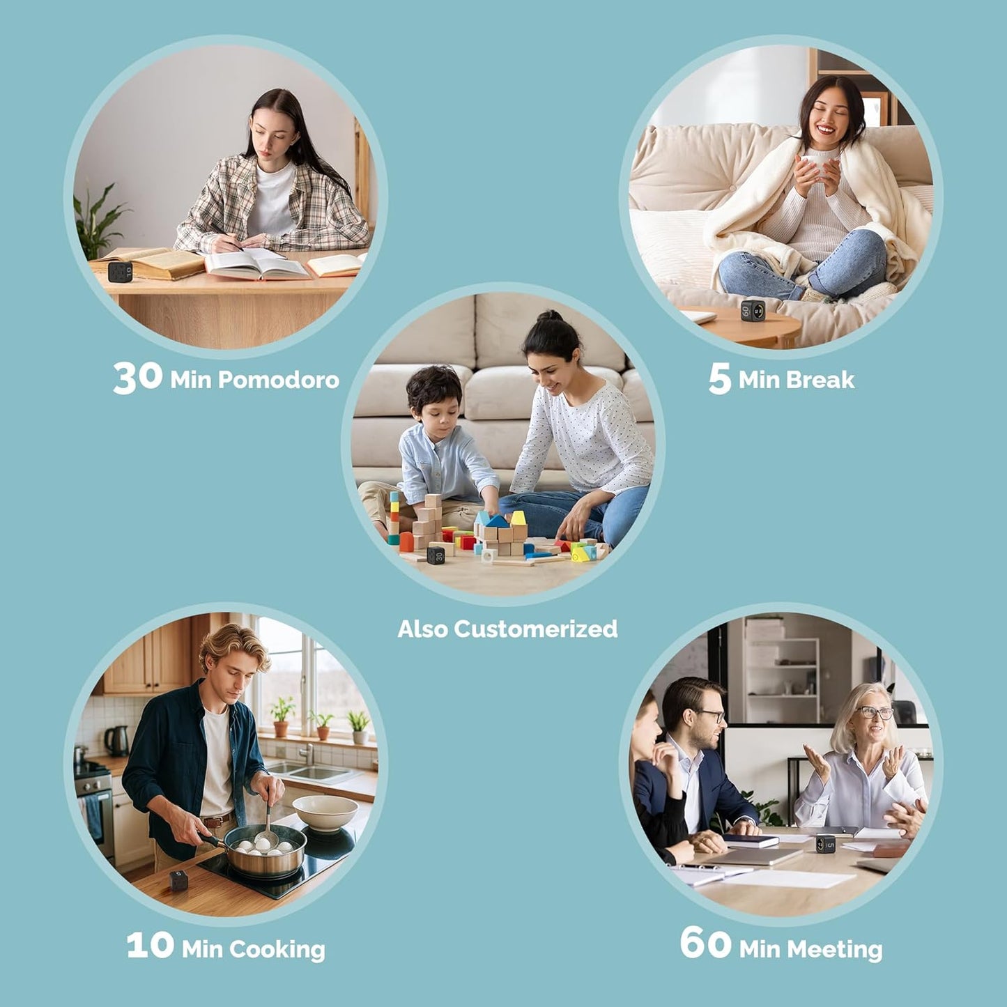 KADAMS Pomodoro Timer – Visual Cube with 5/10/30/60 Min Presets, LED Countdown Ring & Count Up Mode, Silent Flip Productivity Timer for Study, Classroom, Office, Cooking (Green 5-10-30-60 min)