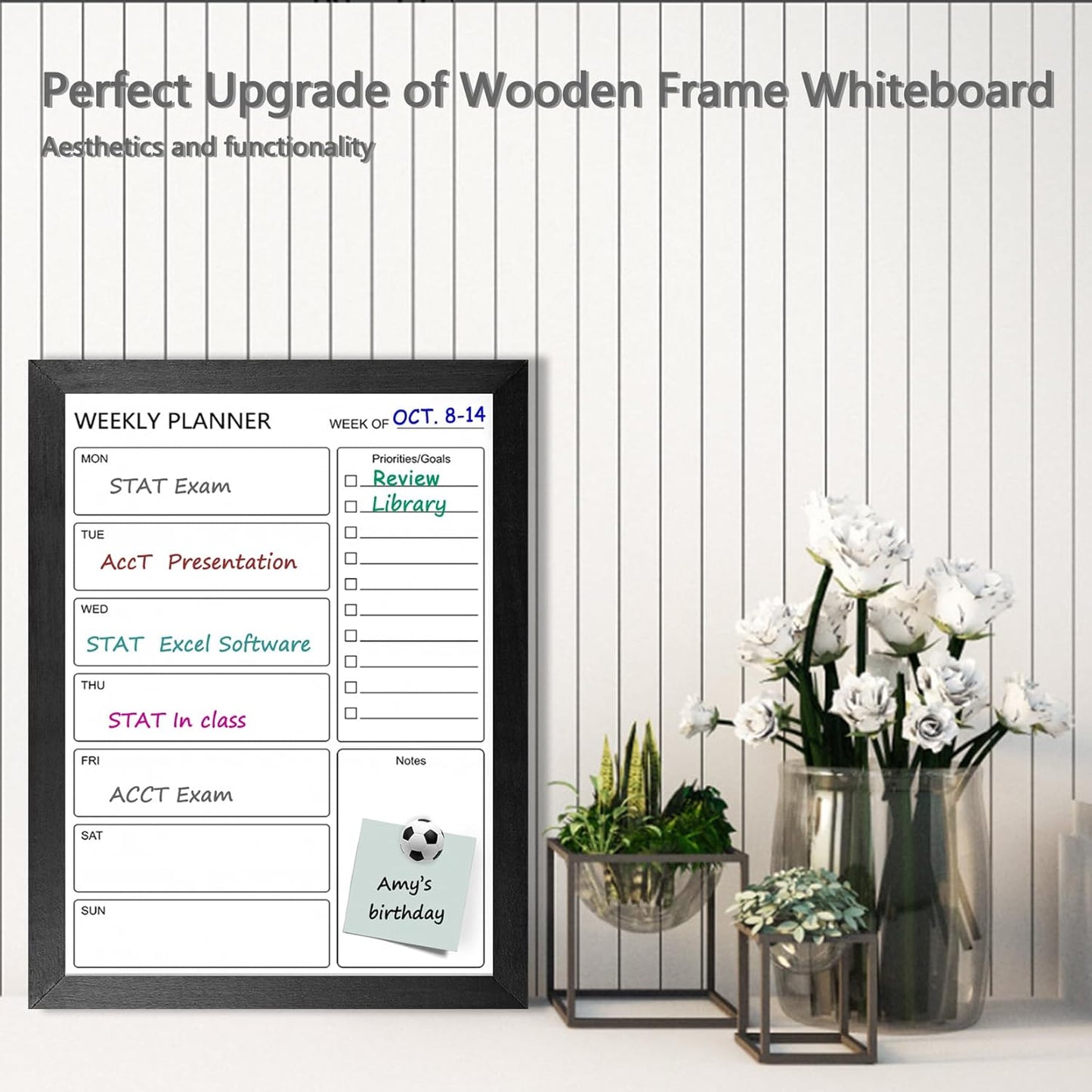 Dry Erase White Board Weekly Calendar Board, Magnetic Whiteboard for Wall,13“x17 Solid Wood Rustic Brown Framed Message Board, Planner Board for Office, Home, School(Weekly-BB-RB-3343)