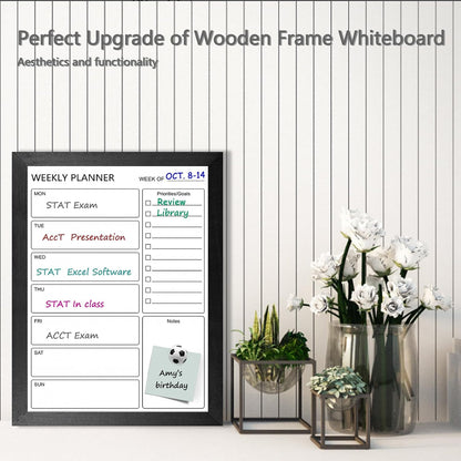 Dry Erase White Board Weekly Calendar Board, Magnetic Whiteboard for Wall,13“x17 Solid Wood Rustic Brown Framed Message Board, Planner Board for Office, Home, School(Weekly-BB-RB-3343)