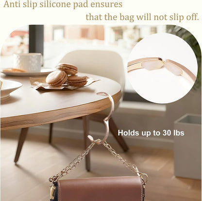 Purse Hook for Table, 18K Gold Plated Mesh Link Bracelet for Women, Holds up to 30 lbs, Portable 2-in-1 Handbag Hanger, Premium Anti-Slip Bag Holder with Gift Box, Ideal Gift