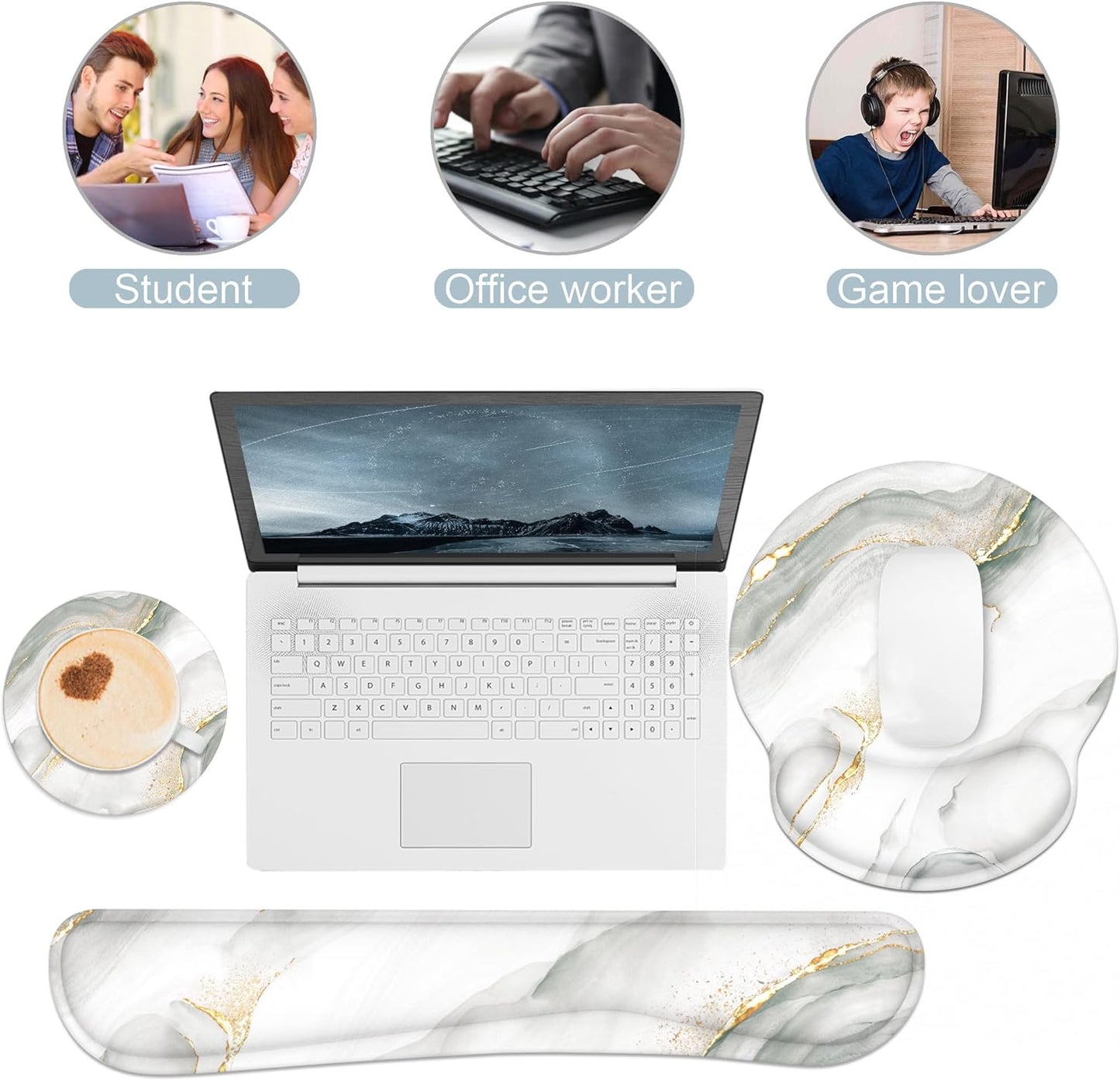 Ergonomic Mouse Pad with Wrist Rest and Keyboard Wrist Rest, Memory Foam Wrist Rest for Computer Keyboard, Easy Typing, Pain Relief, Mouse Pad Wrist Support for Gaming,Office, Laptop, Black Flower