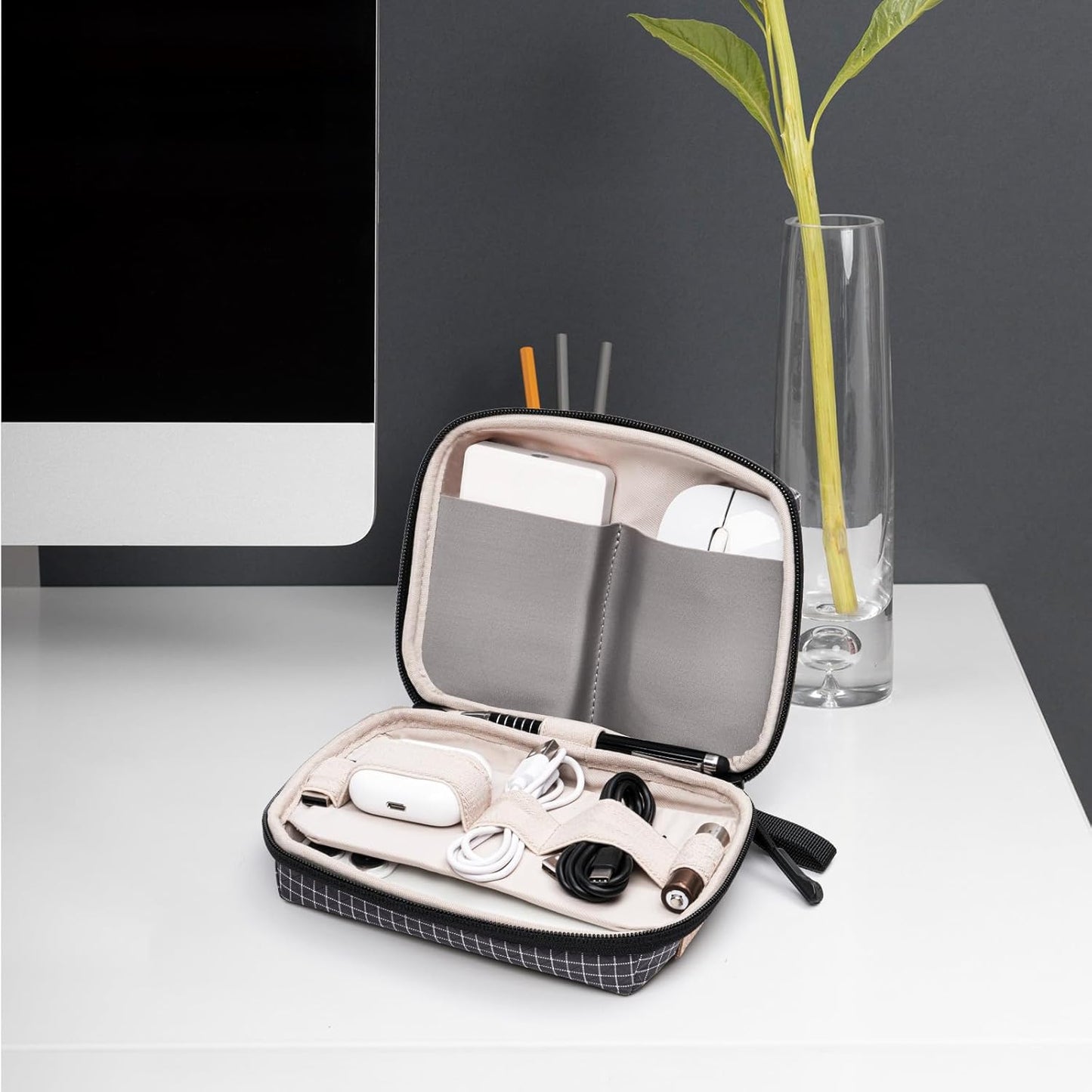 SIMTOP Small Electronics Organizer Travel Case, Portable Tech Case Pouch for Cable, Charger, Phone & Earbuds – Water-Resistant Cord Storage for Commute, Office & Business Trip – Compact Design