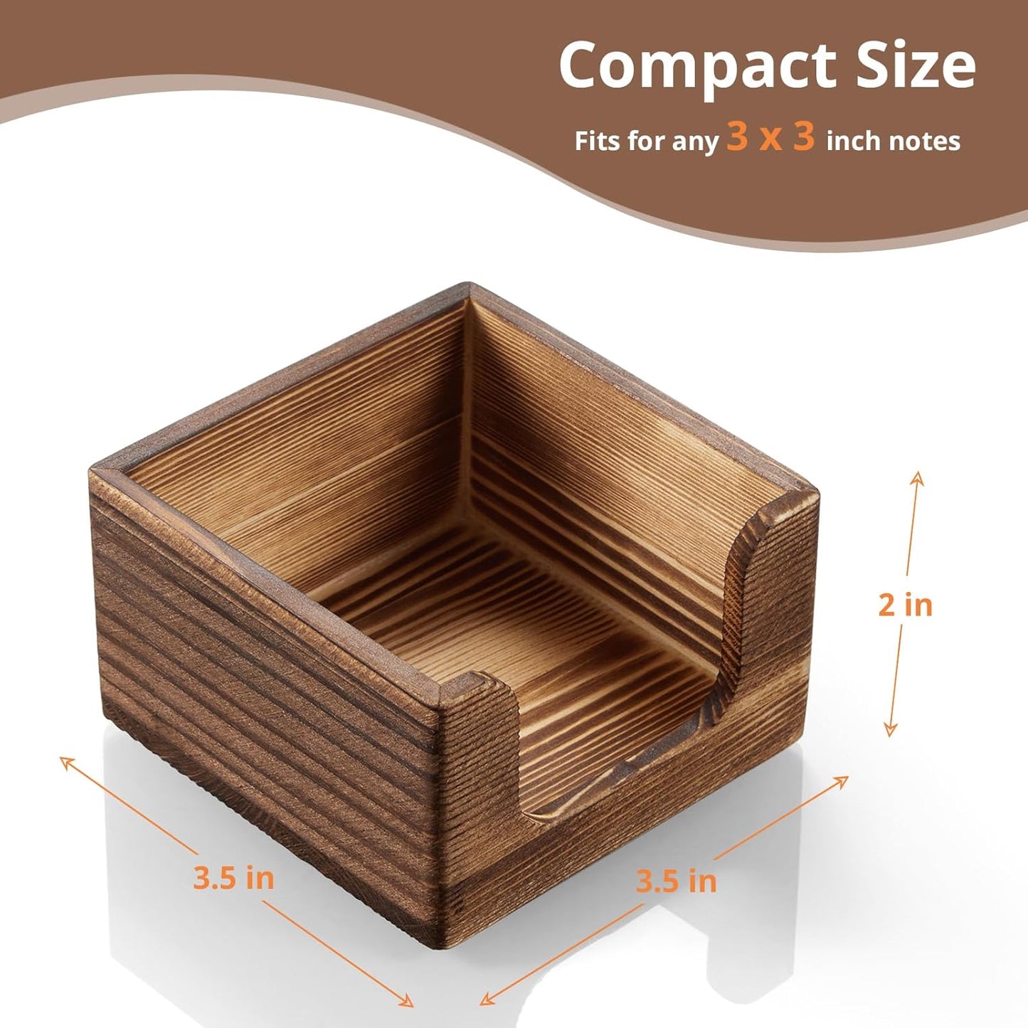 Sticky Note Holder, Burnt Wood Note Dispenser for Office Desk Accessories, Self Stick Note Pad Holder, Memo Pad Holder Dispenser Organizer for School Office Desk Supplies