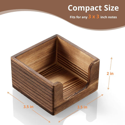 Sticky Note Holder, Burnt Wood Note Dispenser for Office Desk Accessories, Self Stick Note Pad Holder, Memo Pad Holder Dispenser Organizer for School Office Desk Supplies