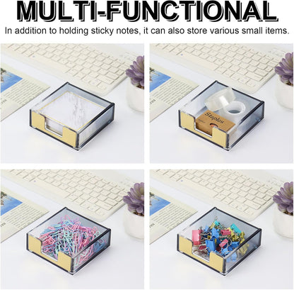 MultiBey Gold Sticky Notes Holder Clear Acrylic Memo Pad Dispenser Post it Note Holder Desk Supplies Organizer Accessories for Office Home Schools (Gold)