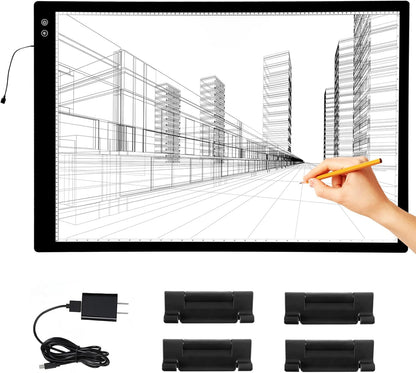 Rechargeable A4 Light Pad - Stepless Dimmable 6 Levels Brightness Tracing Light Box, Diamond Painting Light Board with Top Clip, Battery Powered Portable Light Pad for Weeding Vinyl Tracing
