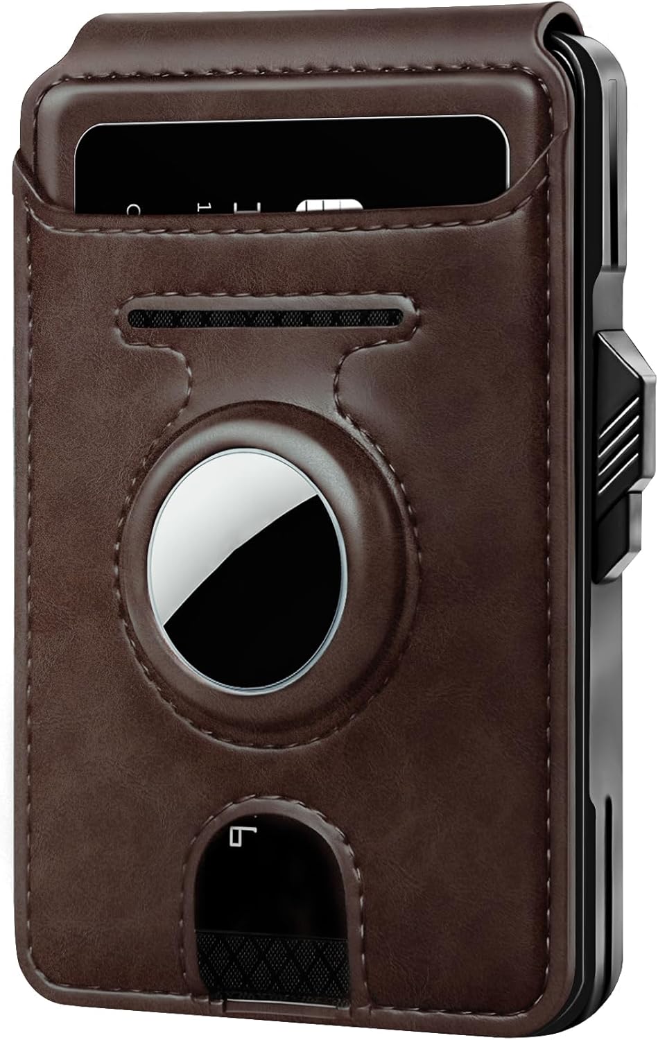 RFID Wallet for Men with AirTag Holder - Brushed Aluminum Pop Up Card Holder, Slim Money Clip Wallet Fits Front Pocket with ID Window, Holds 11 Cards and Cash, Gift for Men