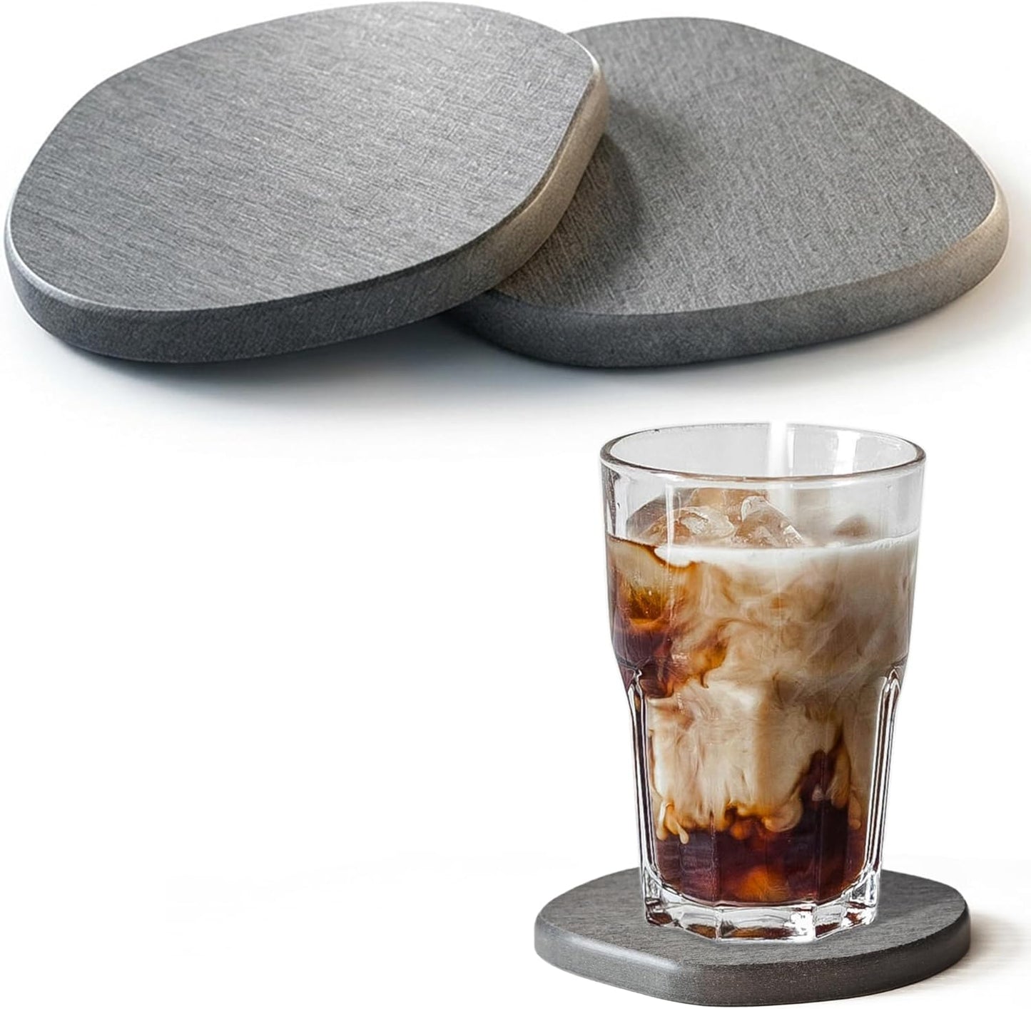 Diatomaceous Earth Coasters Set of 2 for Drinks, Moisture Water Absorbent Stone Coasters for Table Desk at Work, Water Absorbing Instant Drying Diatomite, Modern White