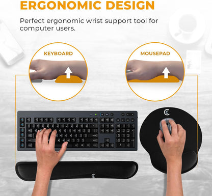 4pc Premium Wrist Rests for Keyboard and Mouse Pad Set - Memory Foam Cushion, Black - Ergonomic Wrists Hand Arm Rest Support for Laptop Computer Desk and Gaming - Carpal Tunnel Syndrome Relief