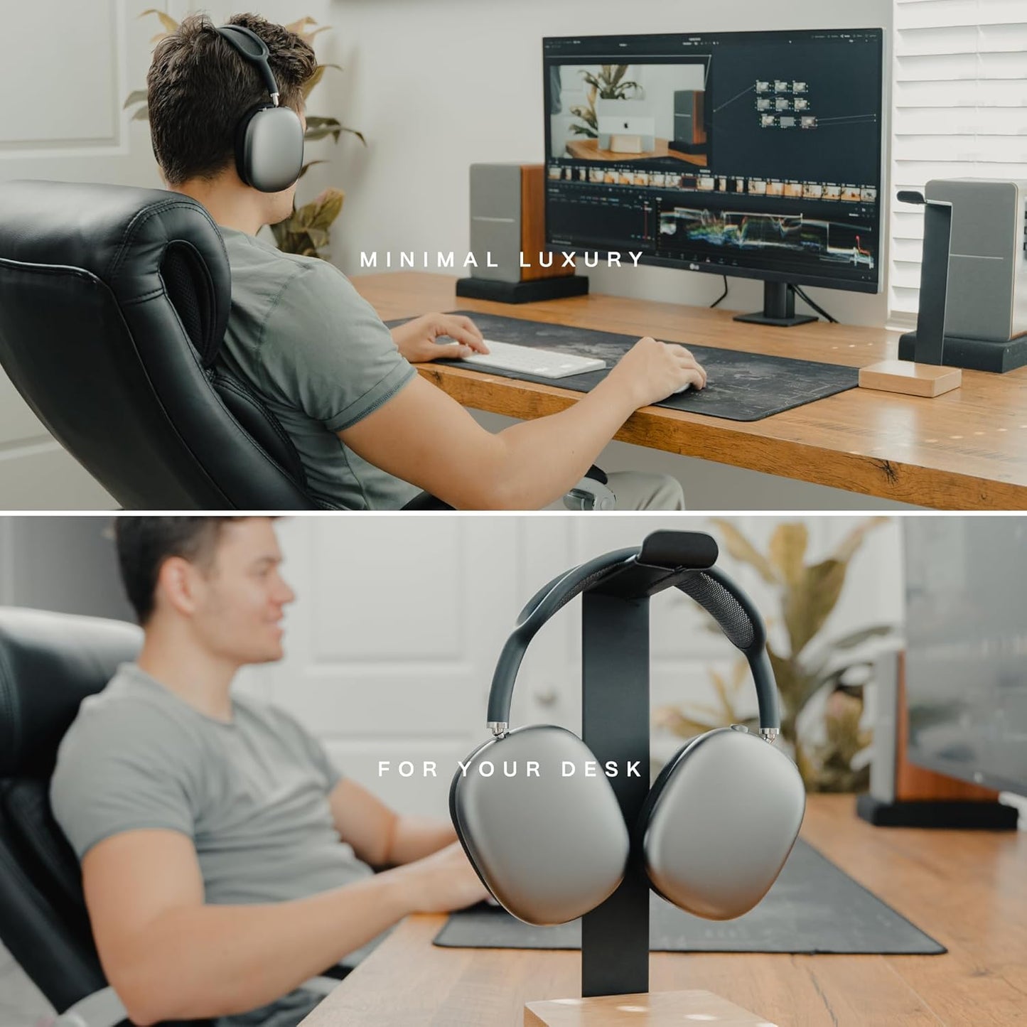 COREMINDED Universal Headphone Stand for Desk, Solid Wood Gaming Headset Stand, Heavy Duty Wooden Headphones Holder, Compatible with Airpods Max and More