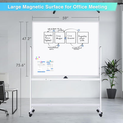 maxtek Magnetic Mobile White Board, 40 x 24 Double Sided Dry Erase Board Rolling Whiteboard, Aluminum Frame Standing Whiteboard on Wheels for Home Office Classroom (40 x 24 Black)