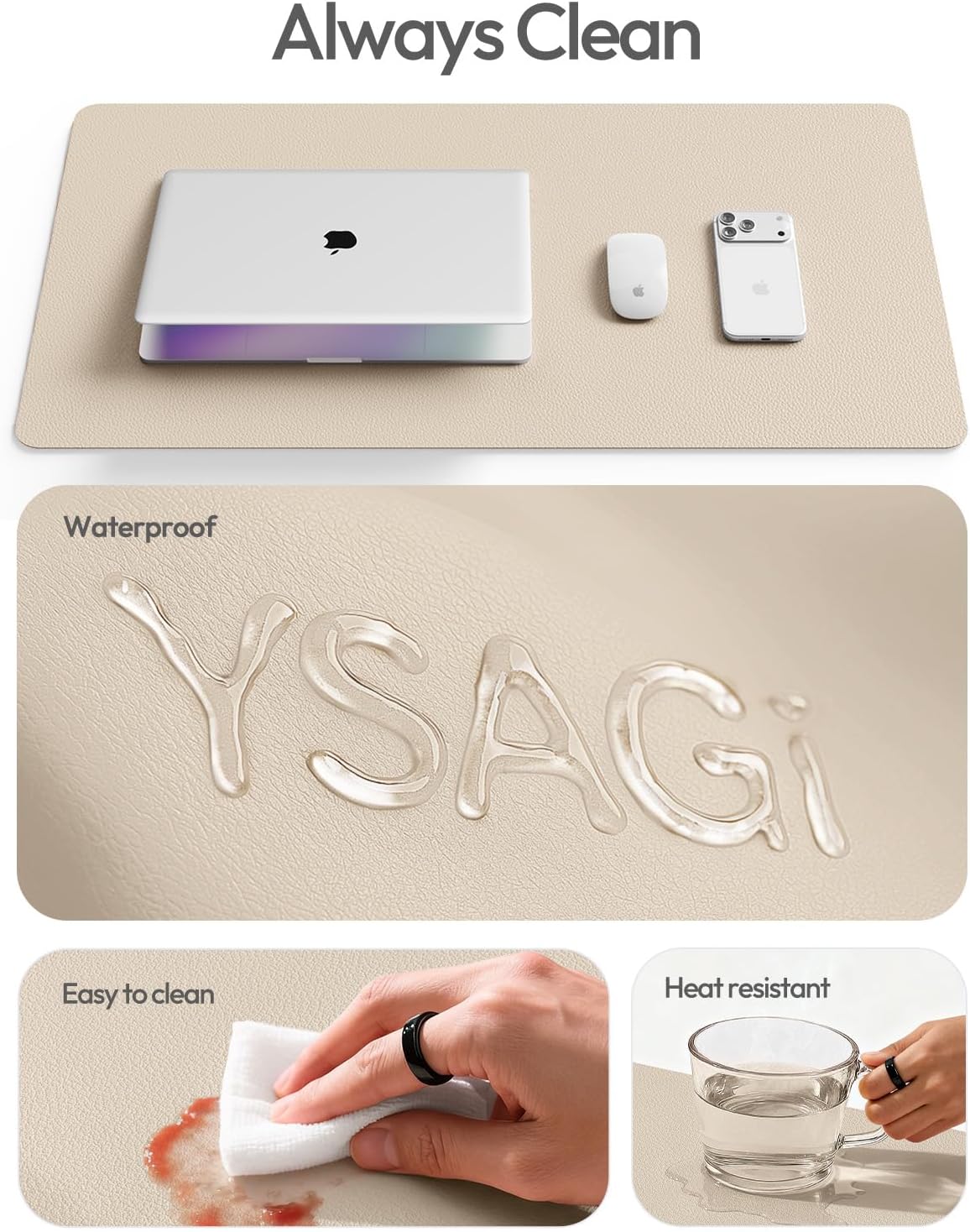 YSAGi Large Extended PU Leather Desk Pad Protector – Non-Slip Waterproof Desk Mat for Office & Home, Easy Clean Mouse Pad & Laptop Writing Blotter 35.4"x17" Black - Colors A