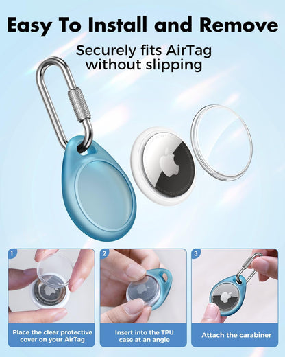 UNBREAKcable AirTag Holder for Apple - 4 Pack Air Tag Case [Professional Carabiner] [Waterproof] [Shockproof] TPU AirTag Keychain for Kids, Pets, Keys, Luggage, Backpacks