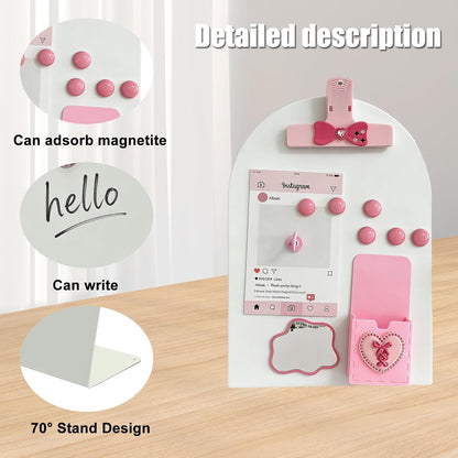 FLWAL Magnetic Bulletin Board, 13*9 Inch Magnetic Metal Desktop Memo Display Bard with Bracket, Suitable for Back to School Menu Table, Home Kitchen, School and Office Supplies (white, Large,2 Pack)