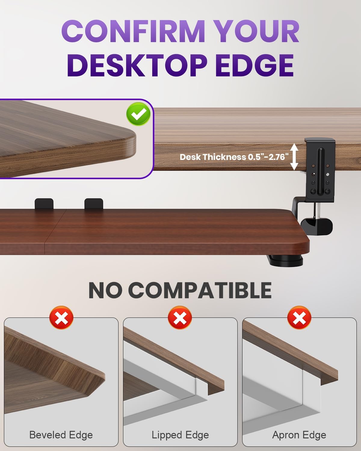 Ergonomic Mouse & Keyboard Tray Under Desk, Pull Out with Adjustable C-clamp, 20 (25.9 Including Clamps) x 11.8 Inch Slide Out Computer Keyboard Drawer Mouse Tray for Typing, Rustic Brown