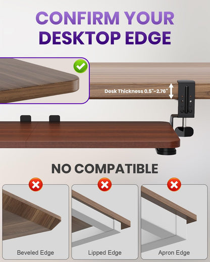 Ergonomic Mouse & Keyboard Tray Under Desk, Pull Out with Adjustable C-clamp, 20 (25.9 Including Clamps) x 11.8 Inch Slide Out Computer Keyboard Drawer Mouse Tray for Typing, Rustic Brown