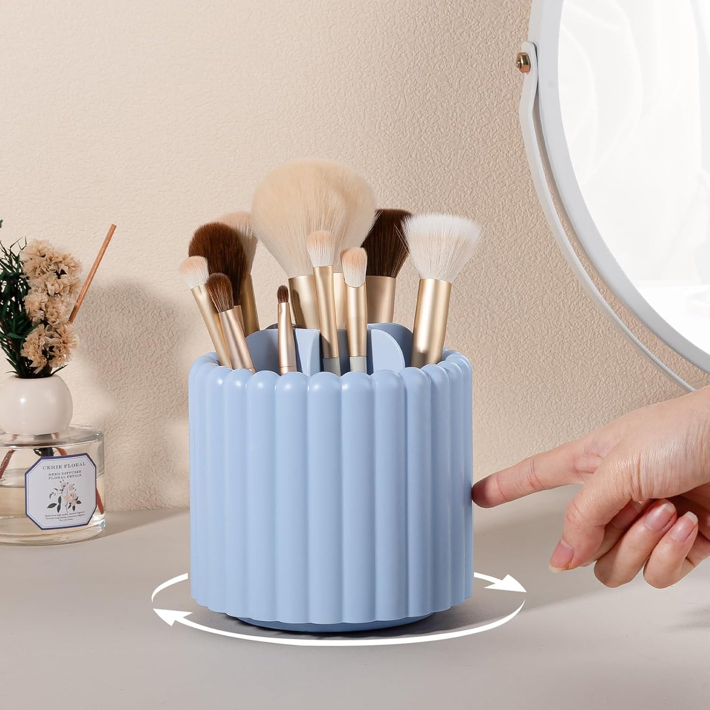 Anyoifax 360 Rotating Makeup Brush Holder 7 Slots Make Up Brush Organizer Removable Spinning Cosmetic Brushes Storage Pen Holder for Vanity, Dresser, Desk, White