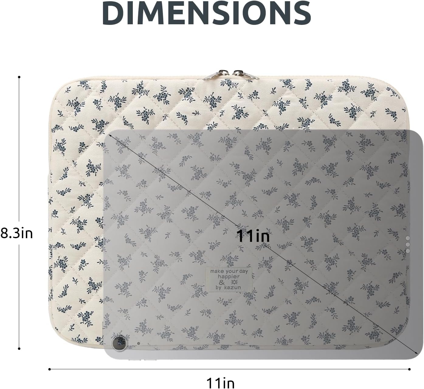 Puffy Laptop Sleeve 13 Inch Cute Quilted Laptop Protective Case Padded Floral Computer Sleeve for MacBook (A-Blue, 13 Inch)