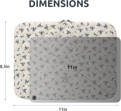 Puffy Laptop Sleeve 13 Inch Cute Quilted Laptop Protective Case Padded Floral Computer Sleeve for MacBook (A-Blue, 13 Inch)