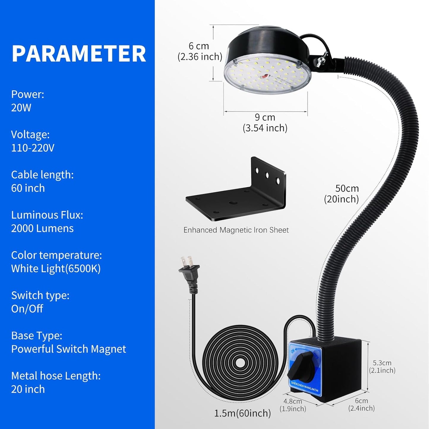 Clamp Light, LED Work Light with Flexible & Strong Clip for Workshop, Sewing, Lathe, Bandsaw, Workbench, Desk, Bright Small Area Task Lighting, 2000 Lumens, Silver