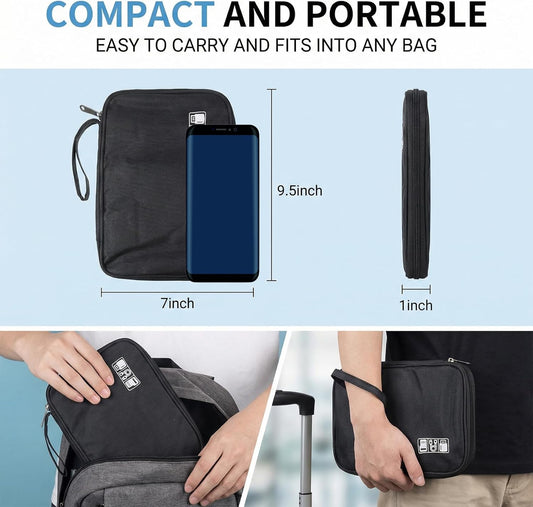 Charger Organizers Travel Case Cord Travel Harger Case Cable Organizer Bag Electronics Organizers Tech Pouch Portable Waterproof for Cords, Chargers, Earphones, Phone, SD Cards, USBs, Black