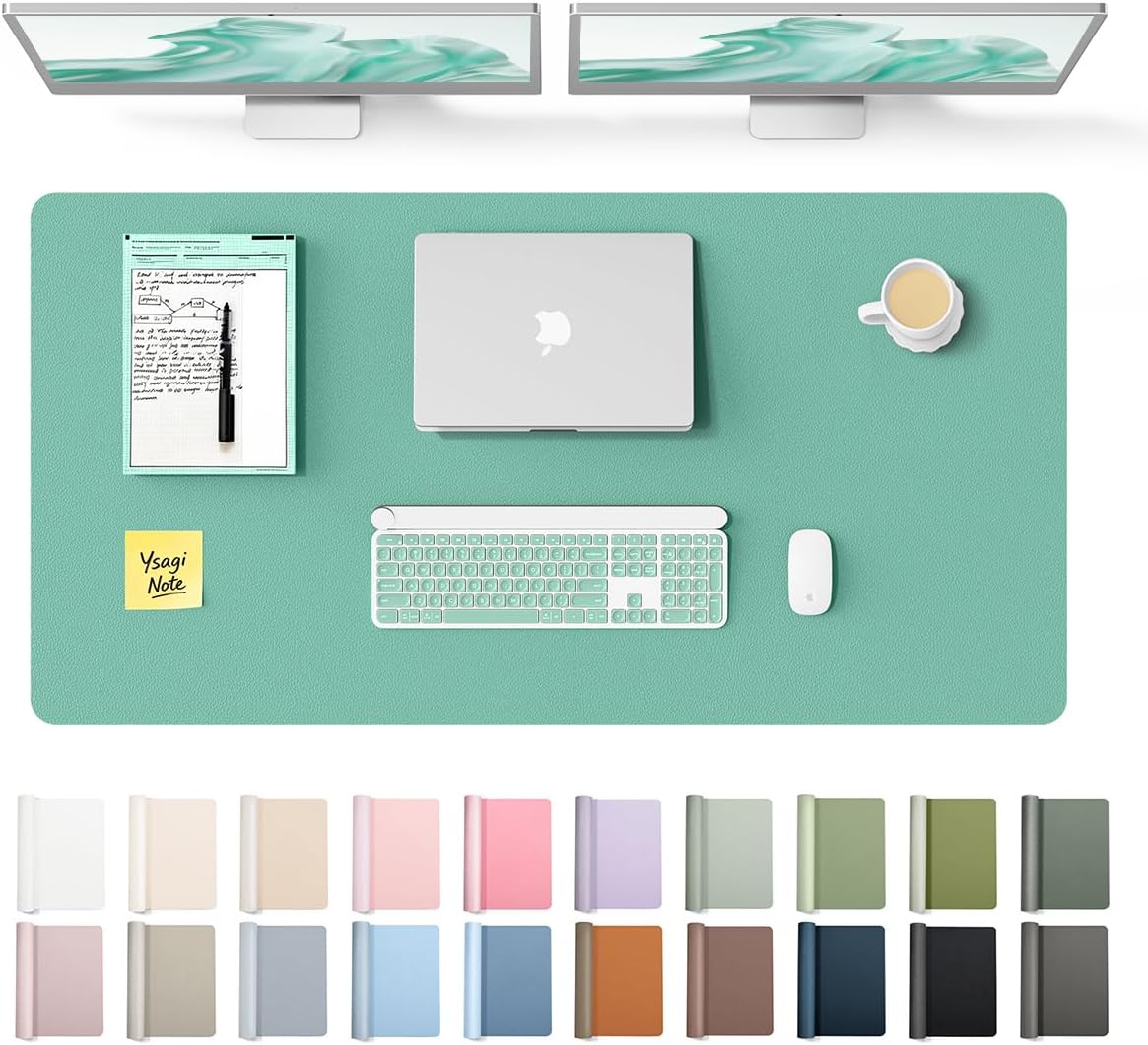 YSAGi Large Extended PU Leather Desk Pad Protector – Non-Slip Waterproof Desk Mat for Office & Home, Easy Clean Mouse Pad & Laptop Writing Blotter 35.4"x17" Black - Colors B