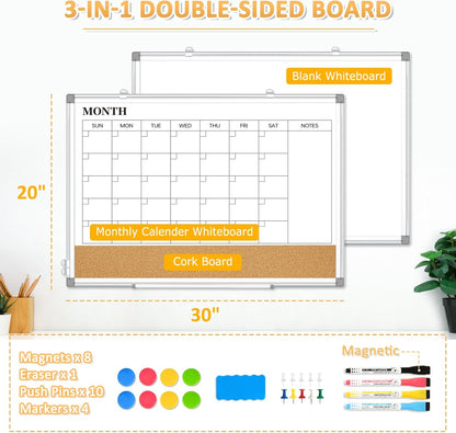 Weekly Calendar Dry Erase Whiteboard for Wall, 24"x18" Magnetic Weekly Planner White Board, Double Sided Hanging Daily Planning Board for Home, Office, School, Kitchen