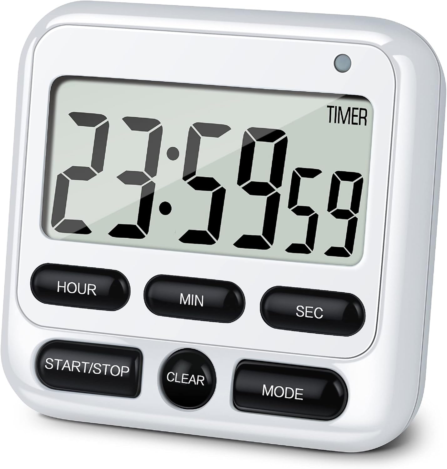 KTKUDY Digital Kitchen Timer with Mute/Loud Alarm Switch ON/Off Switch, 12-Hour Clock & Alarm, Memory Function Count Up & Count Down for Kids Teachers Cooking, Large LCD Display, Strong Magnet (Black)
