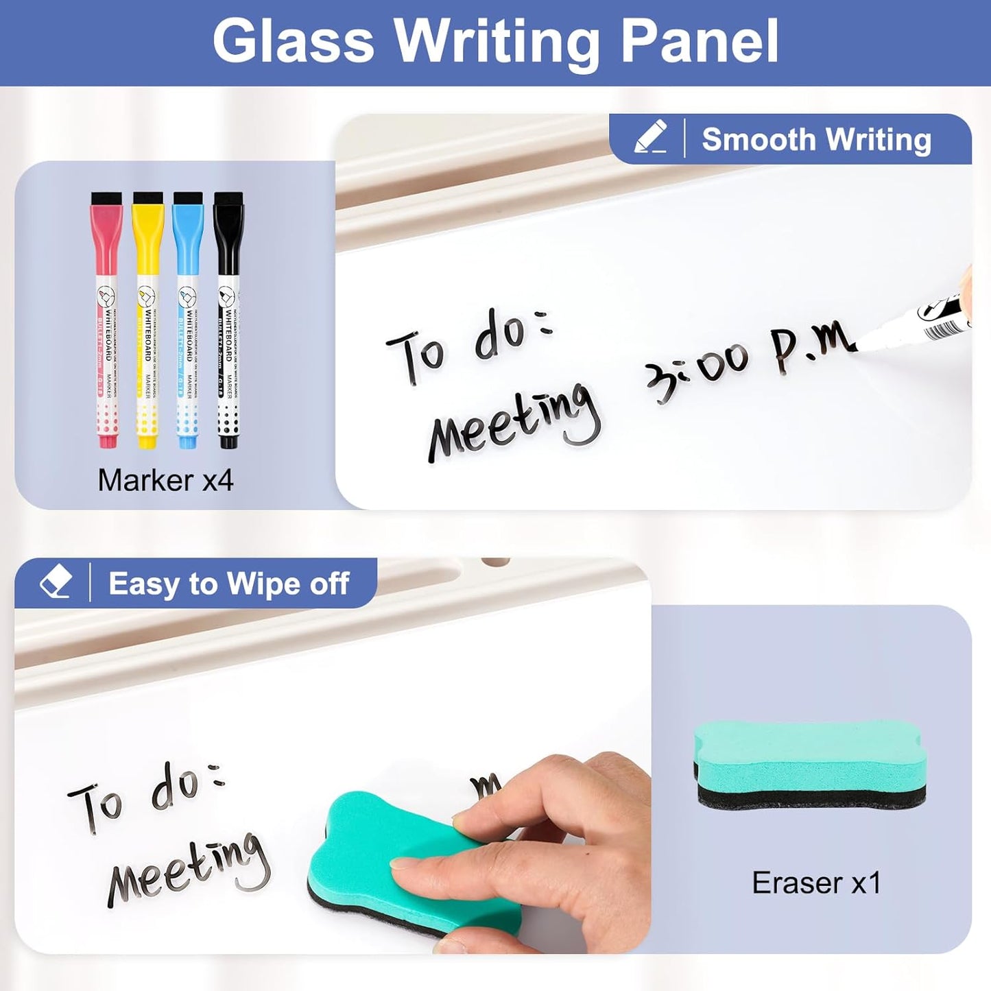 DOLLAR BOSS Glass Desk Whiteboard Calendar Small Dry Erase Board Desktop White Board with Storage Drawer Computer Keyboard Stand Desk Organizer, Colorful Weekly Calendar, Black