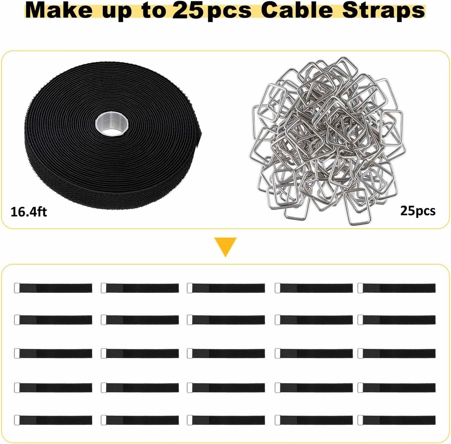 YMCRLUX 1"x32ft Hook and Loop Straps with 50 Metal Buckles, Adjustable Fastening Cable Straps, Cut-to-Length Cinch Strap, Reusable Nylon Securing Cord Ties for Organizer or Storage, 1 inch Wide, Black