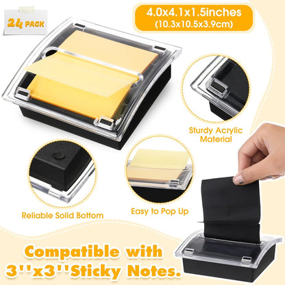 4 Pcs Pop up Sticky Notes Dispenser Sticky Note Holder Black Base Clear Top for 3 x 3 Inches Pad Holder for Acrylic Memo Organizer Fits Reminder School Office Home Store