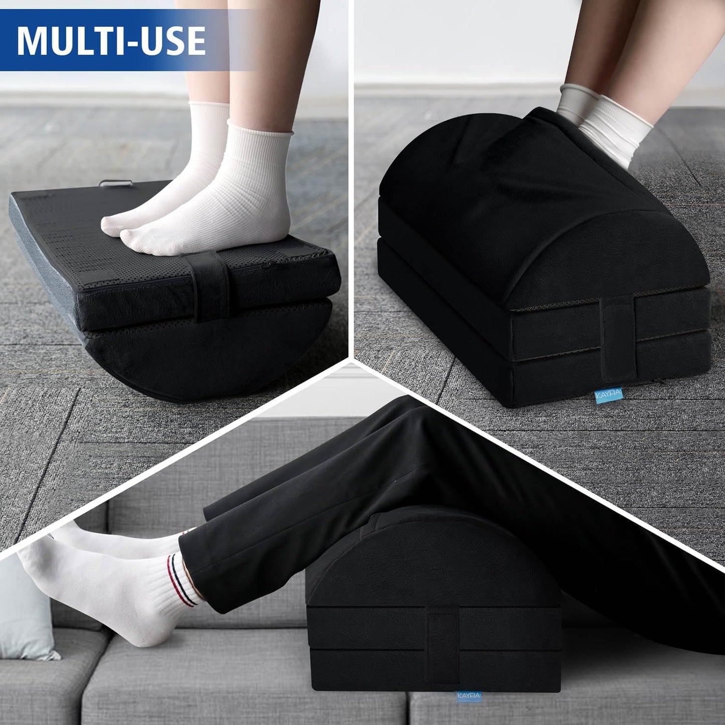 KAYFIA Foot Rest for Under Desk at Work XXL(20in) with 3 Adjustable Heights，Foot Stool with Supportive Gel Foam, Warmer Feet Pocket Footrest for Office Gaming Chair, for Leg Support -Black