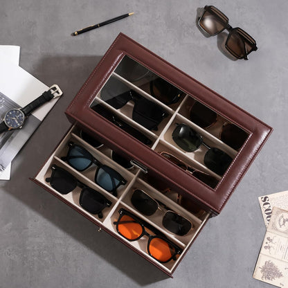 ProCase 3-layer Sunglasses Storage Organizer, 18 Slots Leather Sunglass Box Multiple Pairs Eyeglass Cases Eye Glass Eyewear Display Holder for Men Women, Valentine's Day Gift -Black