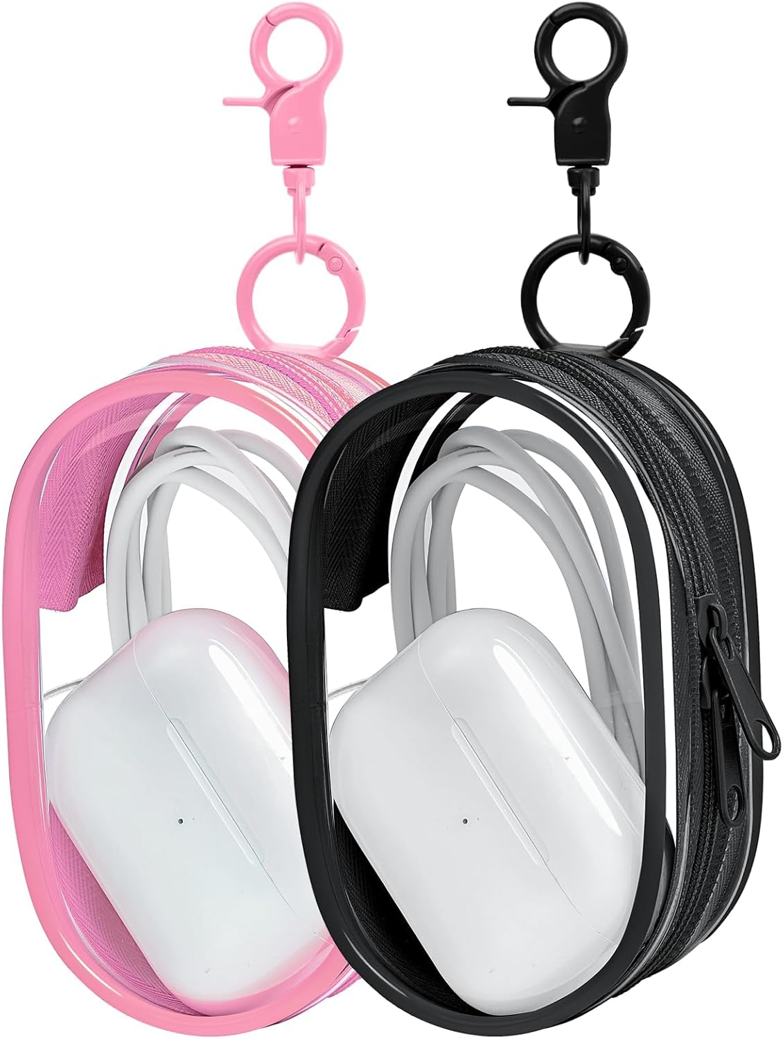 Linsaner 1|2|4 Pack Available Storage Bag for Organizing Data Cables, Earphone, Chargers, Keys, Change, Blind Box Doll Transparent Display Bag, Tech Pouch (Black, 1 Pack)
