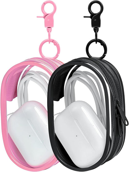 Linsaner 1|2|4 Pack Available Storage Bag for Organizing Data Cables, Earphone, Chargers, Keys, Change, Blind Box Doll Transparent Display Bag, Tech Pouch (Black, 1 Pack)