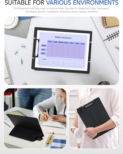Free Standing Clipboard and Desktop Stand with Adjustable Buckles Easel Back - Foldable Stand and Document Holder for School, Office and Business Use (9.37 x 12.6 inches) (Black)